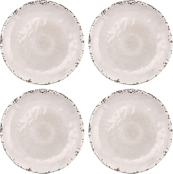 UP Crackle Melamine Round Dessert Plates, Small Serving Plates, for Appetizer, Snacks, and Side Dishes, Cream, 6 Inch, Set of 4