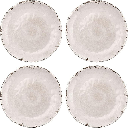 UP Crackle Melamine Round Dessert Plates, Small Serving Plates, for Appetizer, Snacks, and Side Dishes, Cream, 6 Inch, Set of 4