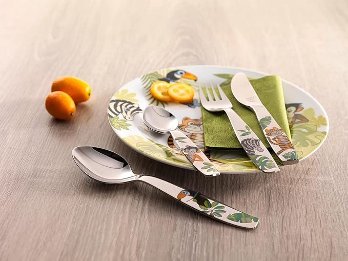 Zwilling 4-Piece Children's Cutlery Set, for Children from 3 Years, 18/10 Stainless Steel, Jungle, Silver