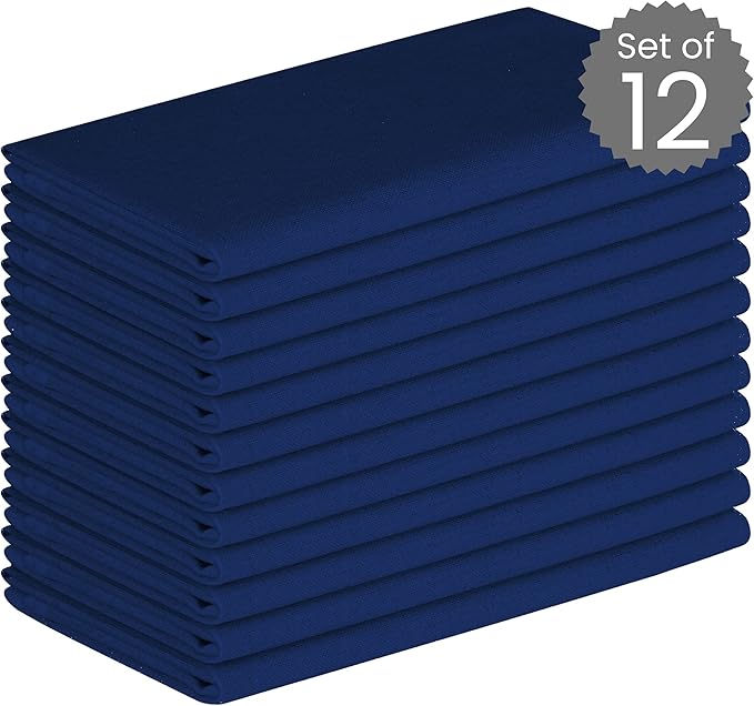 Set of 12 Cloth Dinner Napkins 100% Cotton - Soft Durable Washable - Ideal for Farmhouse Party Weddings Christmas Easter - Perfect Everyday Use Table Linen Cloth Napkins Navy Blue 17x17