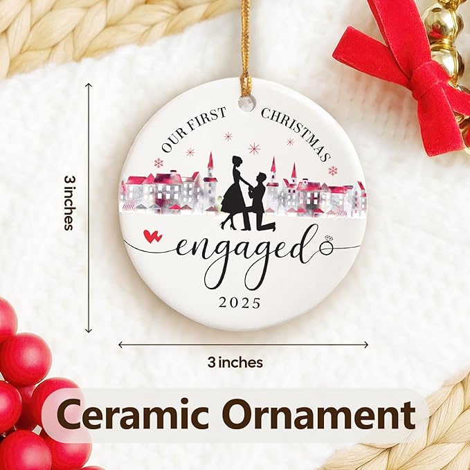 NewEleven Engagement Gifts for Couples - Gift for Newly Engaged, Happy Engagement Present for Women, Her, Bride - Engaged Ornament Gifts from Friend, Family - Christmas Ornament