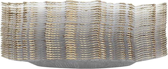100Pcs Antique Clear Charger Plates, 13" Round Decorative Reef Chargers for Dinner Plates, Reusable Plastic Charger Plates Bulk with Gold Rim for Wedding, Dinner, Party, Bridal Shower