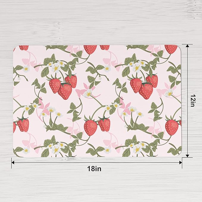 QIYI Placemats Set of 6, 12x18 Inch PU Leather Place Mats for Kitchen Dinning, Heat Resistant Anti Slip Pink Table Mats, Waterproof Wipeable Washable Placemat Party Table Décor, Sweet Strawberry
