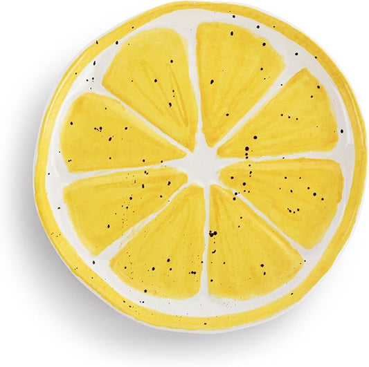 DEMDACO Decorative Serving Dining Dish Appetizer Plate, 8 Inch Ceramic Stoneware, Lemon