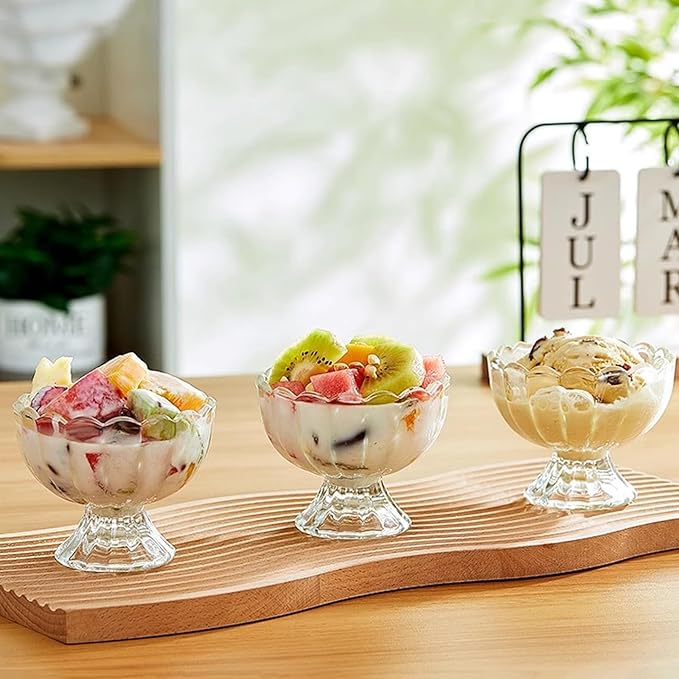 Vintage Glass Dessert Bowls, Ice Cream cups, 5oz Dessert cups, for Sundae, Fruit, Ice Cream, Pudding, small snacks,Condiment (18)