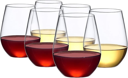 Amazing Abby - Cynthia - 20-Ounce Unbreakable Tritan Wine Glasses (Set of 6), Plastic Stemless Wine Tumblers, Reusable, BPA-Free, Dishwasher-Safe, Perfect for Poolside, Outdoors, Camping, and More