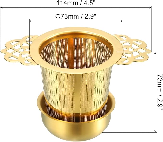 uxcell 1 Pcs Tea Infuser Filter with Handle, Drip Bowl, Fine Mesh Loose Tea Steeper, Stainless Steel Tea Strainer for Brew Loose Leaf Tea, Titanium