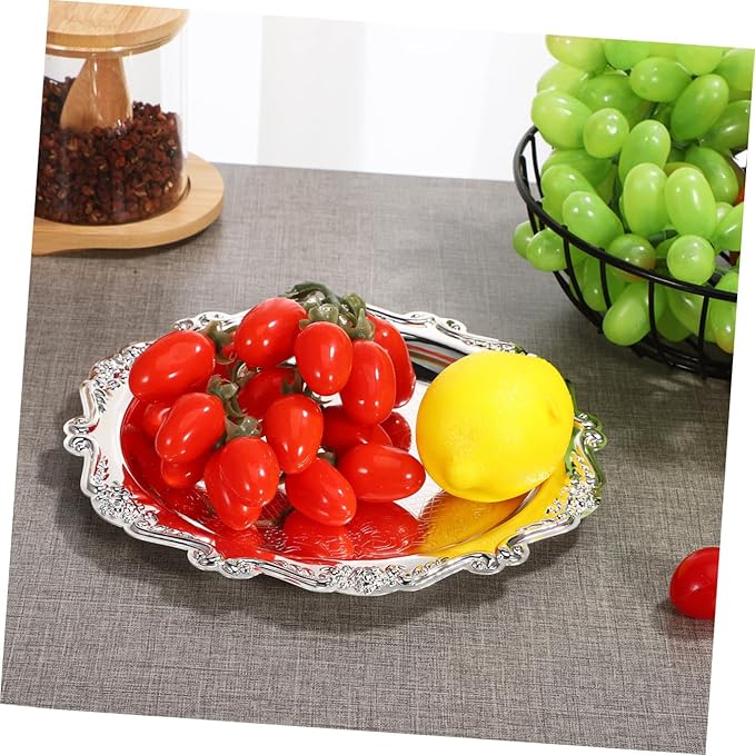 Unomor Elegant Vintage Serving Tray Silver Iron Snack Plate for Food Jewelry Display Dessert Decorative Platter for Parties Home Dining and Event Presentation