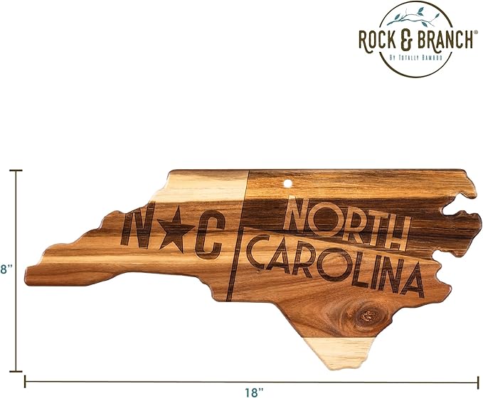 Totally Bamboo Rock & Branch Origins Series North Carolina State Shaped Cutting Board and Charcuterie Serving Tray, Includes Hang Tie for Wall Display 18" x 8" x 0.6"