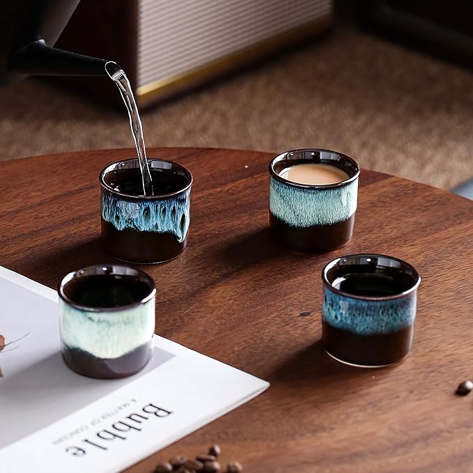 LAVINTTO Japanese Tea Cups Set of 6, Ceramic Teacups, Chinese Tea Cups for Hot Tea or Coffee, Demitasse Cups 2.5 Ounces Coffee Mugs (mixed interior&exterior)