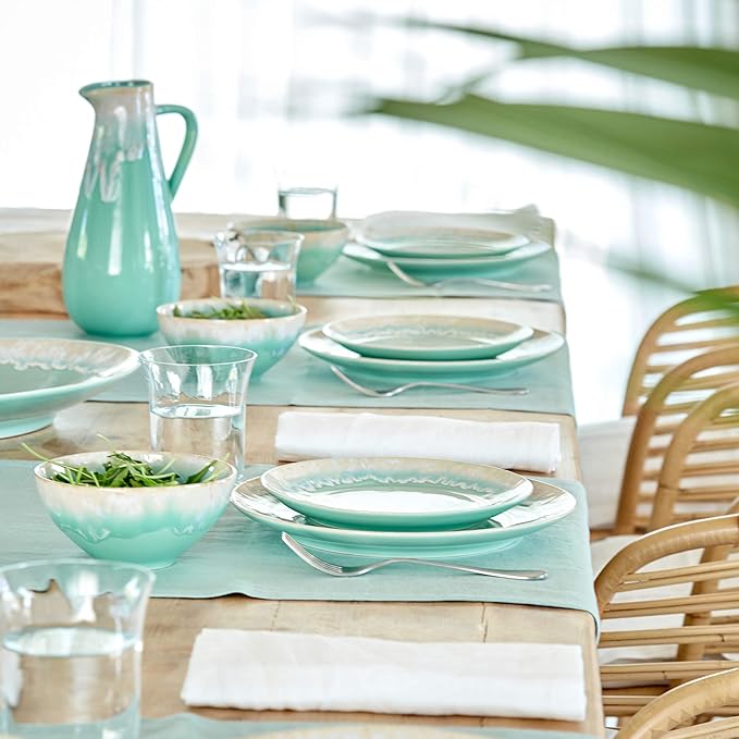 Casafina Ceramic Stoneware 5-Piece Place Setting Service for 1 - Taormina Collection, Aqua | Microwave & Dishwasher Safe Dinnerware Set | Food Safe Glazing | Restaurant Quality Tableware