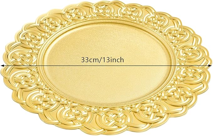 Gold Plastic Charger Plates Set of 100, 13” Reusable Party Chargers for Dinner Plates, Elegant Round Service Plate Chargers Bulk Decorative for Wedding, Catering Table Decor