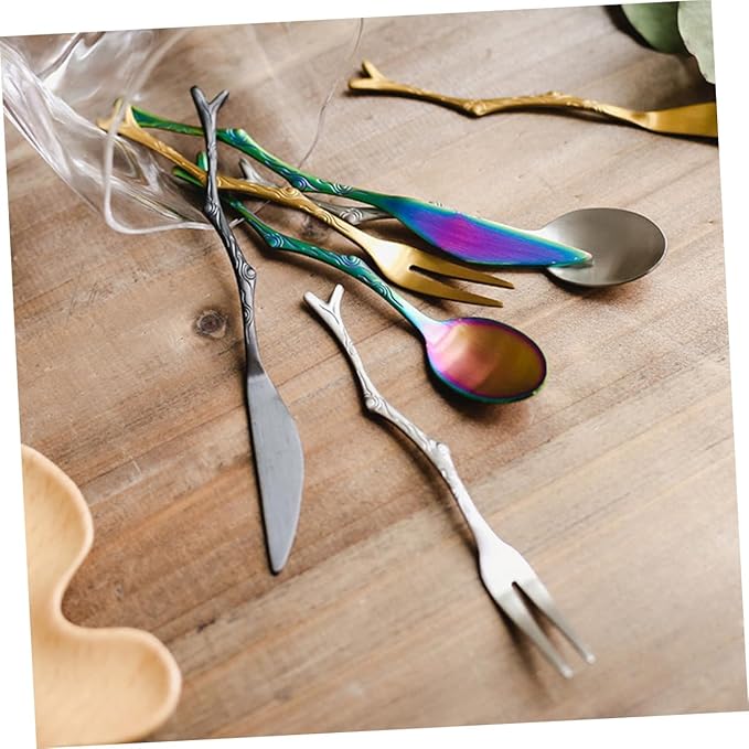 3-Piece Vintage Tree Branch Design Stainless Steel Cutlery Set Fork and Spoon Kit for Home and Restaurant Use for Serving Fruit Elegant Tableware