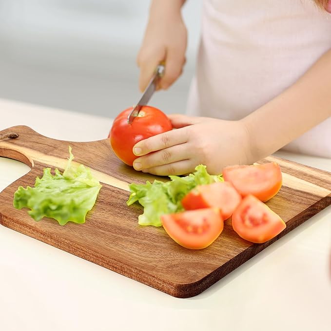 Tanlade 16 Pcs Acacia Wood Cutting Board with Handle Chopping Boards Decorative Charcuterie Platter Pizza Bread Cheese Fruit Serving Tray for Kitchen Counter Table Christmas Decorate (15.8 x 12 Inch)