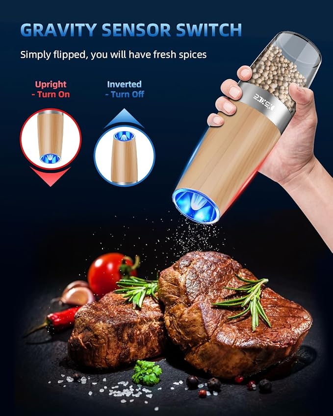 XinXu Electric Pepper Grinder, Salt or Pepper Mills & Adjustable Coarseness, with LED Light, One Hand Automatic Operation -Set/RoseRed
