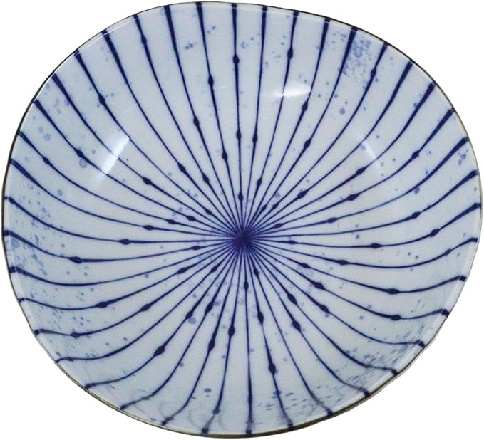 Ebros Gift Artistic Blue Waves Fubuki Tokusa Made In Japan Dinnerware Serveware Kitchenware Set Asian Japanese Restaurant Supply (Pack Of 4 Round Flair Medium Shallow Bowls 44oz)