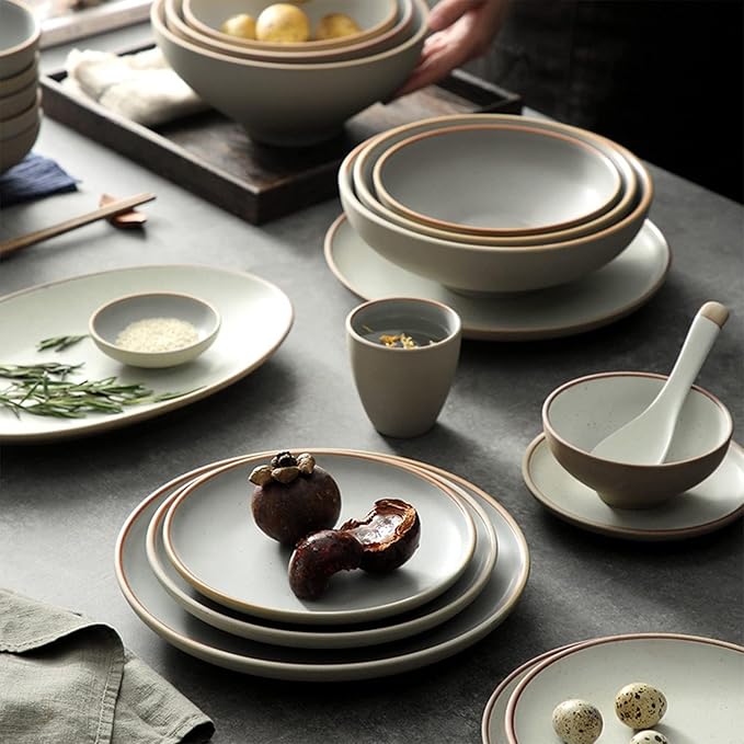 Plate and Bowl Setstoneware Dinnerware Sets, Ceramic Dinnerware Sets, 25 Piece Matte Finish Porcelain Bowls and Plates Sets | Kitchen Tableware Dinner Set Service for 6