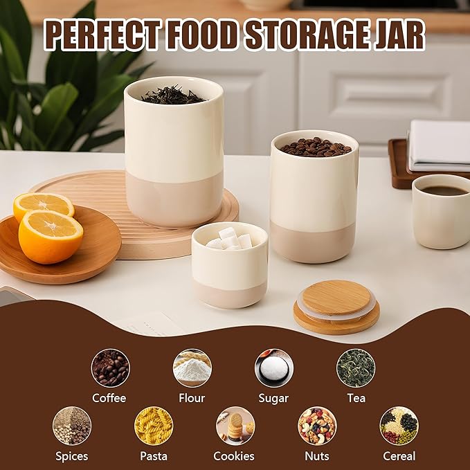 Ceramic Canister with Airtight Seal Lid, Kitchen Canisters for Countertop, Large Food Storage Jar for Flour, Coffee Bean, Sugar, Tea, Spices and More, Home Decor (1300ml/43.96oz)