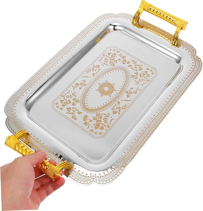 Alipis Vintage European-Style Double-Handled Serving Tray Steel Plate Fruit Tray for Hotel and Restaurant Use for Snacks and Desserts