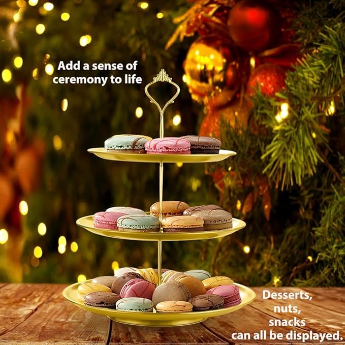 2 Set Stainless Steel Cupcake Stand, Gold Metal Serving Tray Cake Holder Cake Display Stand for Holiday Dessert Table Decorations Birthday Party Wedding