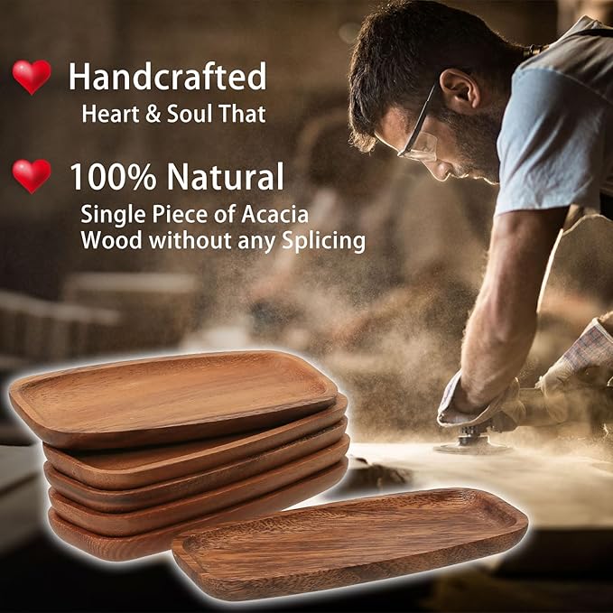 Mini Wooden Serving Platters and Trays, Solid Acacia Wood Oval Serving Tray for Food/Snacks/Appetizer, Wooden Trays for Jewelry, also as Mini Charcuterie Board and Cheese Platter (6 PCS)
