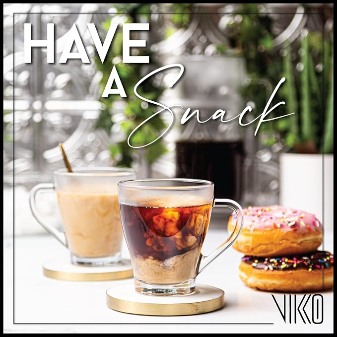 Vikko 9 Ounce Glass Coffee Mugs, Thick and Durable For Coffee, Tea, Cider, Great for Layered Drinks, Microwave and Dishwasher Safe, Set of 12 Clear Glass Mugs, 3.4” Diameter x 3.8” Tall