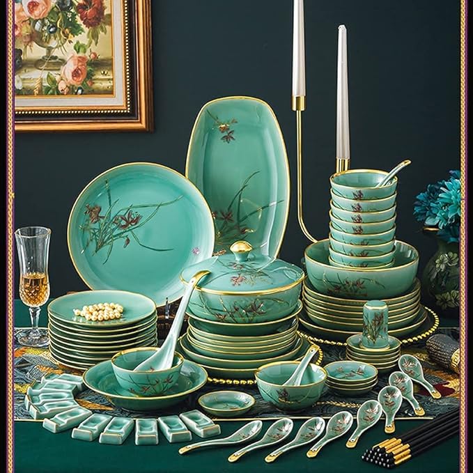 Dinnerware Sets - Luxury Gift Dishes Service Set, 45PCS Ceramic Dinnerware Set Bone China Tableware Dishes Plates Ceramic Combination Dinner Service Set Porcelaine Service for 10