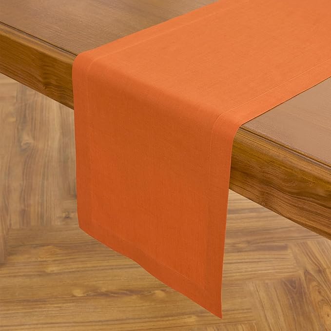 Solino Home Linen Table Runner 108 Inches Long - 100% Pure Linen Persimmon Orange Dining Table Runner 14 x 108 Inch for Christmas, New Year - Fete