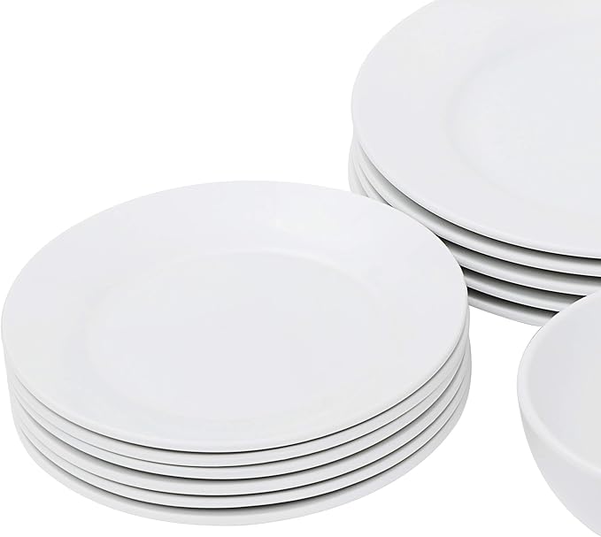 Smartxchoices 18-Piece White Dinnerware Set, Service for 6, Plates, Dishes, Bowls Sets, Dishwasher and Microwave Safe
