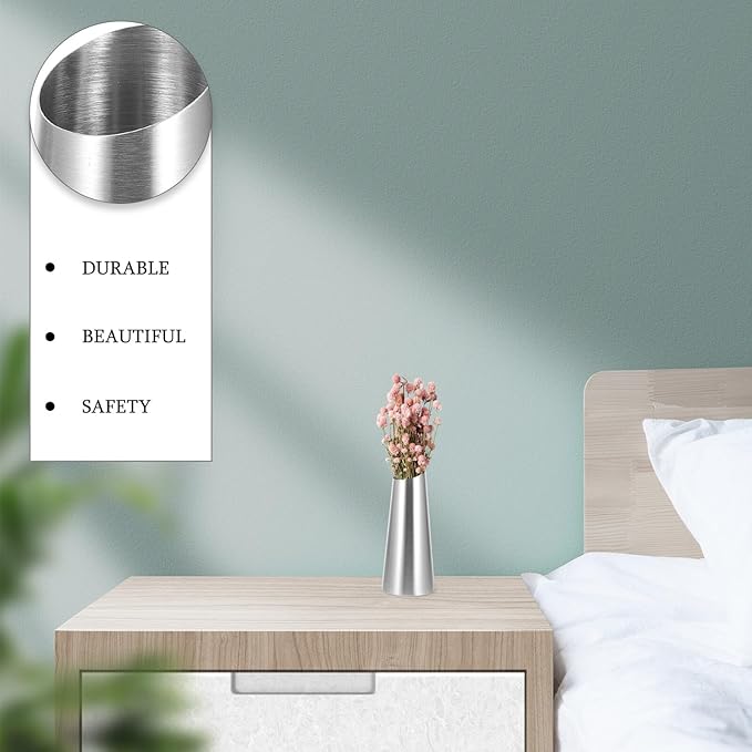 Stainless Steel Metal Vase Decorative Flower Bottle Tabletop Ornament for Home Office Garden Decor Modern Silver Desktop Arrangement
