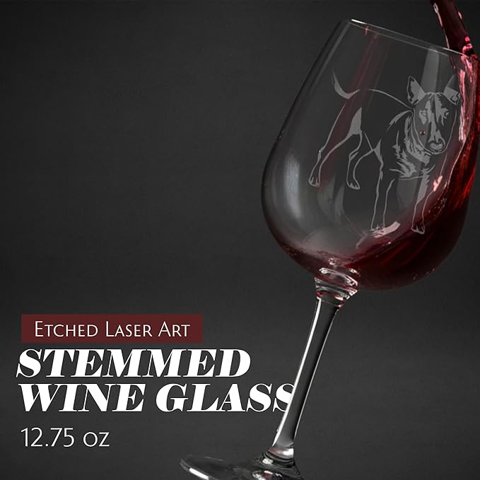Etched Laser Art Bull Terrier (Alternate) Personalized Dog Themed Etched 12.75oz Wine Glass Custom Dog Breed Wine Glasses for Pet Lovers, Unique Birthday Gift for Men & Women, Personalized Gift