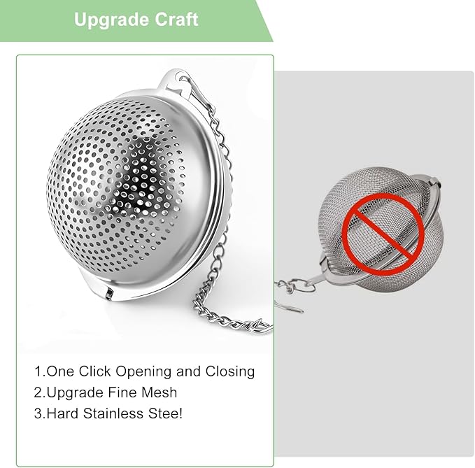 Numola 2Pcs Tea Ball Infuser - Locking Clasp Tea Strainer with Chain, Food Grade 304 Stainless Steel Loose Leaf Tea Steeper for Herbal/Green/Black Tea - Reusable Tea Infuser for Home, Office & Travel