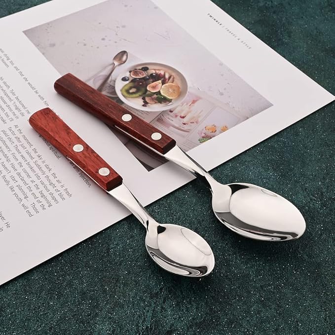 Silver Flatware Cutlery Set with Red Wood Handle, 18/8 (304) Stainless Steel Silverware Set, Include Forks Spoons and Knives, Mirror Poolished, 16-Piece (4 sets)