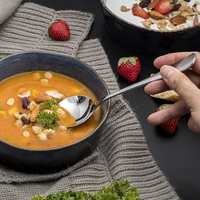 HAPPY KIT Soup Spoons 50-Piece Premuim Stainless Steel Dinner Spoons for Enterprise, Restaurant, School, Durable Round Flatware Set