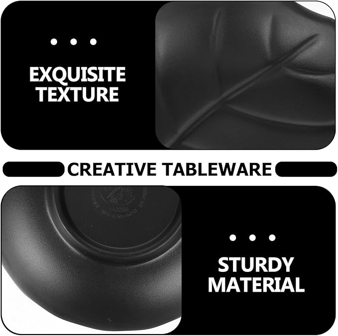 KESYOO Decorative Leaf Pattern Appetizer Plate Black, Ceramic Salad and Dessert Dish, Household Tableware for Side Dishes and Fruits, Kitchen Supply for Entertaining