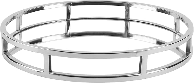 Elegance 72470 Round Mirror Tray, 15", Stainless Steel