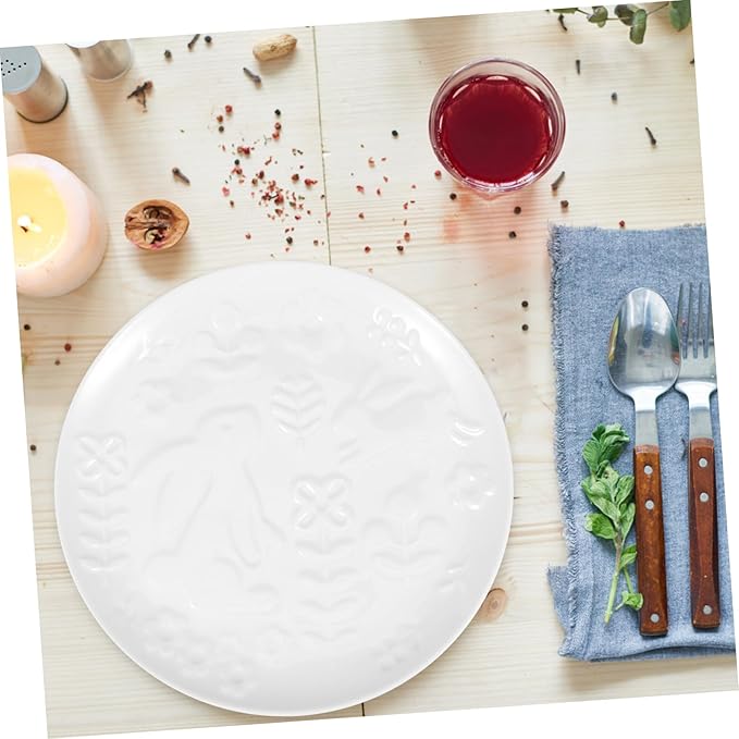 Zerodeko Nordic Style Embossed Rabbit Ceramic Dinnerware Set 6-Piece White Plates for Home Use Dishwasher Safe for Appetizers and Desserts