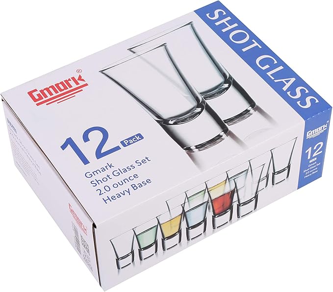 Gmark 2-Ounce 2-Oz Heavy Base Shot Glass Set, Whiskey Shot Glass espresso liquor 12-Pack GM2026