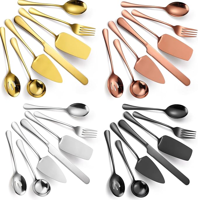 Flatware Serving Set Complete Large Spoon Fork Big Square Spatula Turner Dessert Knife Server 28 Pieces/Lot
