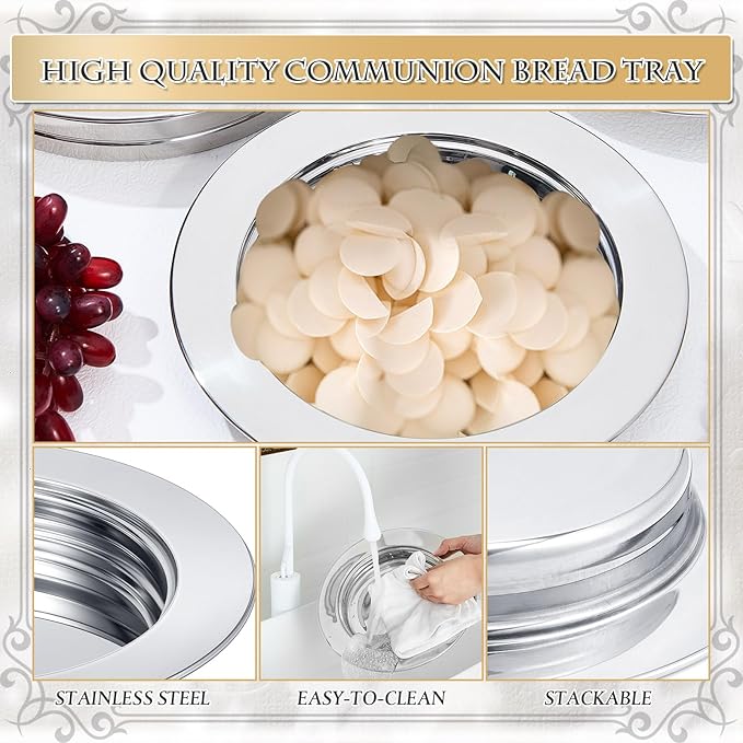 Zhehao 1 Pcs Communion Plates for Church Communion Bread Tray Plate Church Supplies Set Polished Stainless Steel Tray (Silver)