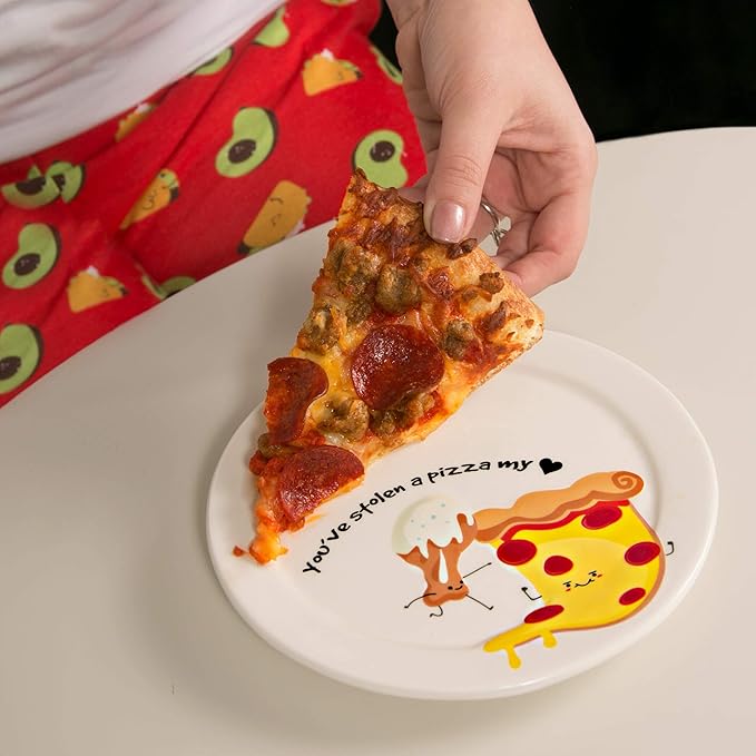 Pavilion Gift Company Pavilion-You've Stolen A Pizza My Heart-7.25 Inch Pizza & Wings Ceramic Appetizer Plates Set of 2, White