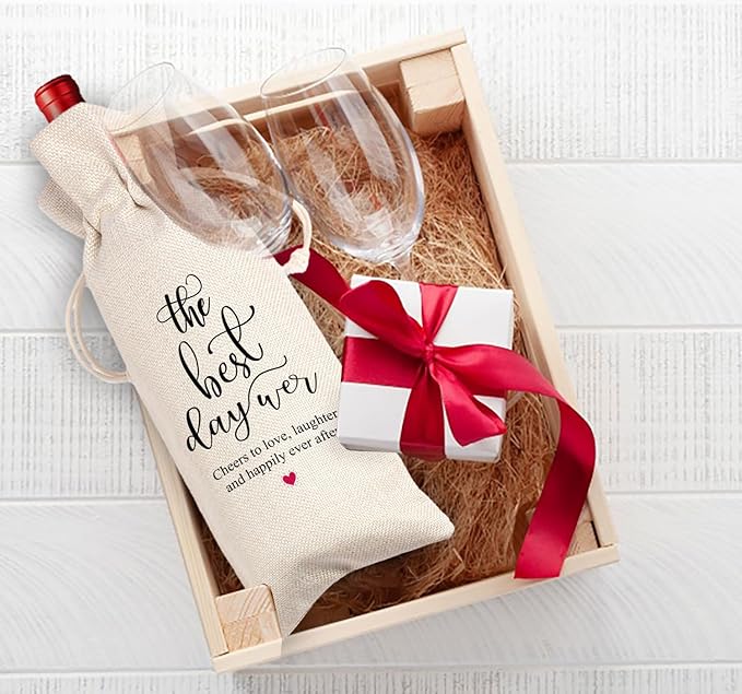 Engagement Wine Bag,Engagement Gifts for Couples,Personalized Engaged Wine Bag,Mr and Mrs Marriage Wedding Gifts, the Best Day