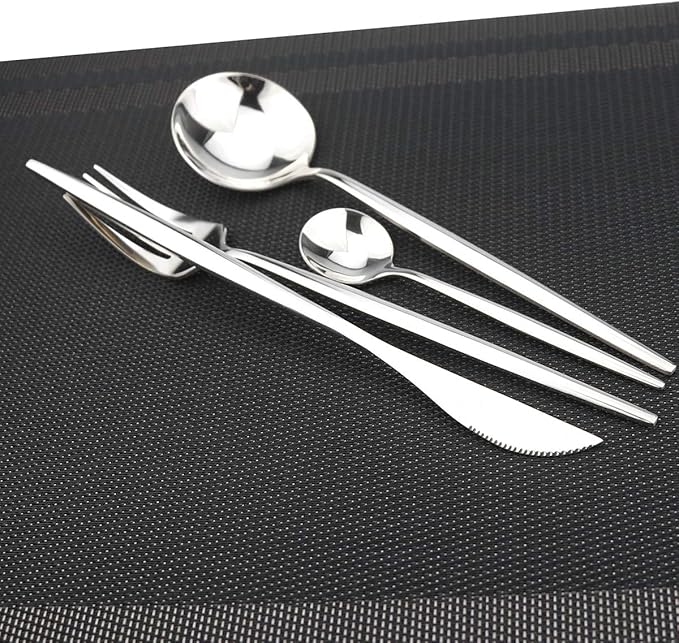 Gugrida 40-Piece Silverware Set 18/10 Stainless Steel Reusable Utensils Forks Spoons Knives Set, Mirror Polished Cutlery Flatware Set, Great for Family Gatherings & Daily Use (Service for 10, Silver)