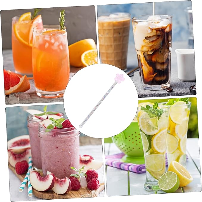 1pc Flower Design Glass Stirring Rod Heat Resistant Mixing Stick for Coffee Milk and Cocktails Elegant Kitchen Tool for Home and Bar Use