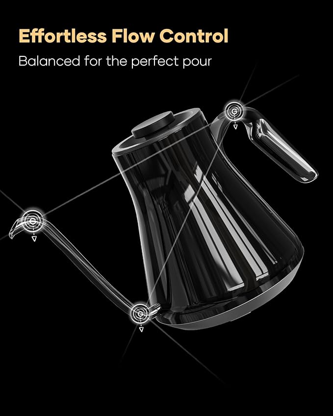 Cocinare FLOW B9 Gooseneck Electric Kettle, Precise Temperature Control for Pour-Over Coffee & Tea Brewing, Stainless Steel Interior, Rapid Heating for Boiling Water 0.9L (Gustav Gold)