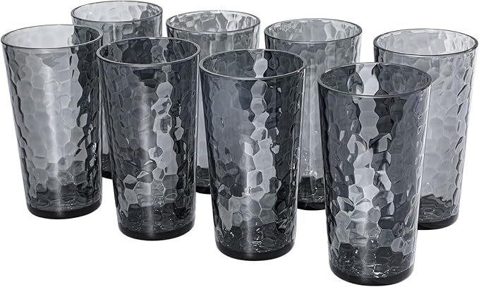 AKMQYM BPA-Free Plastic Tumblers 8 Pack (8x22oz) | Reusable Dishwasher Safe | Stackable Shatterproof Cups | Plastic Drinkware & Drinking Tumblers for Restaurant, Home, Party