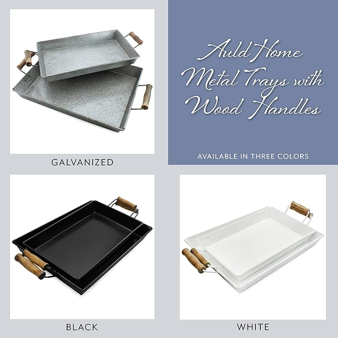 AuldHome Design Enamelware Rustic Trays (Set of 2, Small & Medium, Black); Farmhouse Decor Rectangular Trays w/Handles