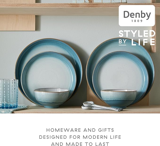Denby - Azure Haze Coupe Small Plates Set of 6-6.75in Dishwasher Microwave Oven Safe - Reactive Blue Teal Glaze Appetizer Ceramic Stoneware Dinnerware Plates Set - Scratch Chip Resistant