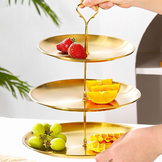 Stainless Steel 3 Tier Cupcake Stand, Tiered Trays Three Layer Cake Stand 3 Tier Serving Tray Platters for Pastry Dessert Candy Fruit Tea Party Wedding Platter (Golden)