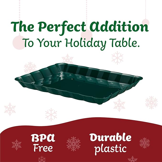 Plasticpro Plastic Christmass Green Serving Trays - Serving Platters Rectangle 9X13 Disposable Party Dish Includes 12